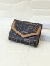 Letter Graphic Small Wallet Studded Decor Colorblock