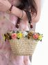 Flower Decor Straw Bag For Vacation