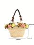 Flower Decor Straw Bag For Vacation