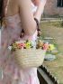 Flower Decor Straw Bag For Vacation