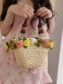 Flower Decor Straw Bag For Vacation