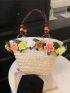 Flower Decor Straw Bag For Vacation