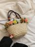 Flower Decor Straw Bag For Vacation