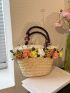 Flower Decor Straw Bag For Vacation