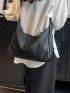 Large Hobo Bag Litchi Embossed Minimalist Black