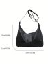 Large Hobo Bag Litchi Embossed Minimalist Black