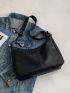 Large Hobo Bag Litchi Embossed Minimalist Black