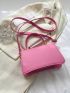 Metal Decor Square Bag Flap PU Pink Fashionable