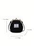 Mini Dome Bag Quilted Pattern Letter Patch Decor Kiss Lock