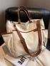 Contrast Binding Shopper Bag Multi-Pocket Casual