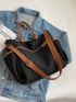 Contrast Binding Shopper Bag Multi-Pocket Casual