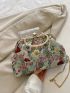 Medium Square Bag Floral Embroidered Rhinestone Decor