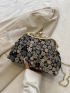 Medium Square Bag Floral Pattern Rhinestone Decor