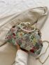 Medium Square Bag Floral Embroidered Rhinestone Decor