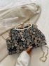 Medium Square Bag Floral Pattern Rhinestone Decor