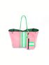 Striped Pattern Shopper Bag Colorblock Studded Decor With Coin Purse