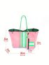 Striped Pattern Shopper Bag Colorblock Studded Decor With Coin Purse