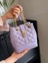 Mini Bucket Bag Quilted Pattern Turn Lock Chain Strap