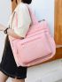 Letter Patch Decor Shoulder Tote Bag Small Pink