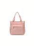 Letter Patch Decor Shoulder Tote Bag Small Pink