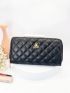 Quilted Long Wallet Zipper Black