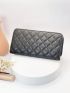 Quilted Long Wallet Zipper Black