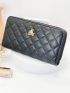 Quilted Long Wallet Zipper Black