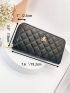 Quilted Long Wallet Zipper Black