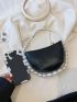 Faux Pearl Beaded Hobo Bag Mini Top Handle Black