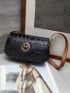 Crocodile Embossed Saddle Bag Small Flap Black