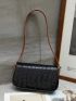 Crocodile Embossed Saddle Bag Small Flap Black