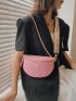 Pink Waist Bag Letter Print Chain Decor