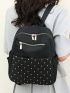 Medium Classic Backpack Studded Decor Solid Color