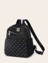 Medium Classic Backpack Studded Decor Solid Color