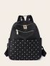 Medium Classic Backpack Studded Decor Solid Color