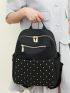 Medium Classic Backpack Studded Decor Solid Color