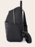 Medium Classic Backpack Studded Decor Solid Color