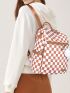 Multi-function Classic Backpack Checkered Pattern With Fuzzy Pendant Zip Front