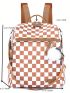 Multi-function Classic Backpack Checkered Pattern With Fuzzy Pendant Zip Front