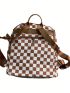 Multi-function Classic Backpack Checkered Pattern With Fuzzy Pendant Zip Front