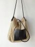 Colorblock Straw Bag Double Handle With Inner Pouch Double Handle