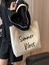 Large Shoulder Tote Bag Letter Print Double Handle For Daily