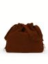 Brown Bucket Bag Fringe Decor Drawstring For Daily