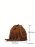 Brown Bucket Bag Fringe Decor Drawstring For Daily