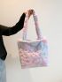 Ombre Shoulder Tote Bag Star Pattern Fuzzy For Daily