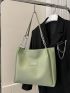 Letter Patch Shoulder Tote Bag Green Double Handle For Daily