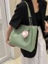 Letter Patch Shoulder Tote Bag Green Double Handle For Daily