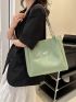 Letter Patch Shoulder Tote Bag Green Double Handle For Daily