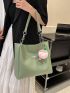 Letter Patch Shoulder Tote Bag Green Double Handle For Daily