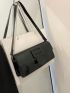 Crocodile Embossed Square Bag Black Flap For Daily